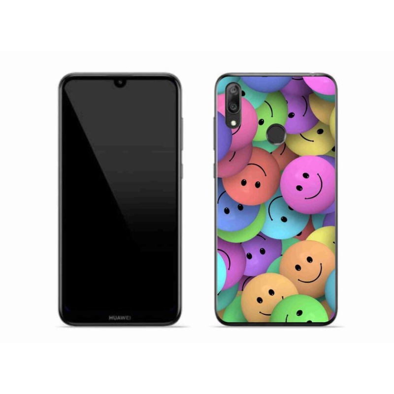 Gél borító mmCase a mobil Huawei Y7 (2019) - színes smiley-khoz
