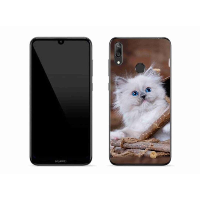 Gél borítás mmCase a Huawei Y7 (2019) - fehér cica számára