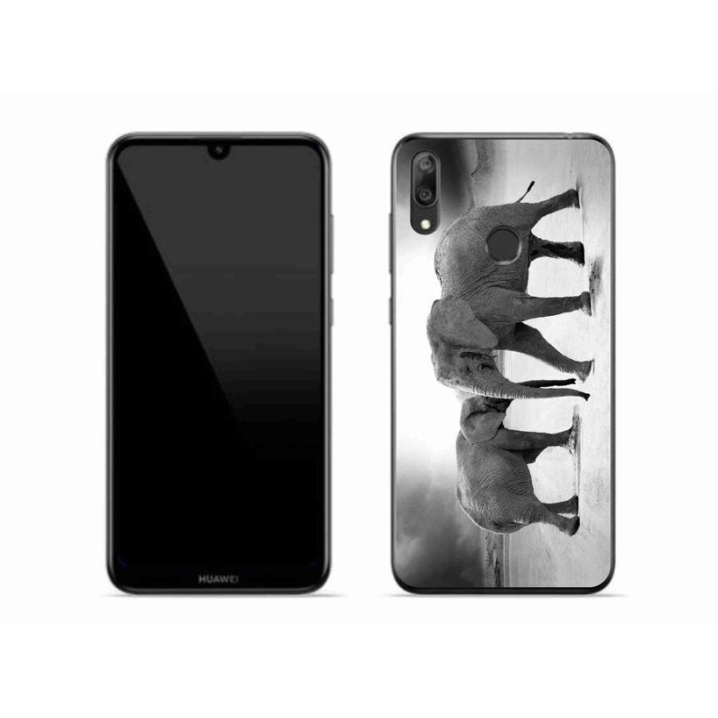 Gél borítás mmCase a Huawei Y7 (2019) - fekete és fehér elefántokhoz