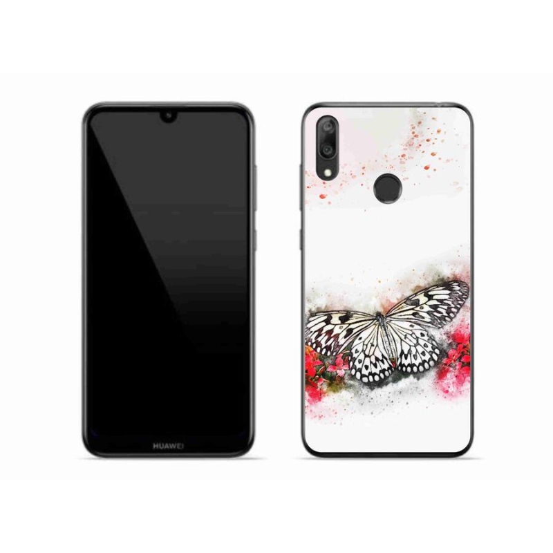 Gél borítás mmCase a Huawei Y7 (2019) - fekete-fehér pillangóhoz