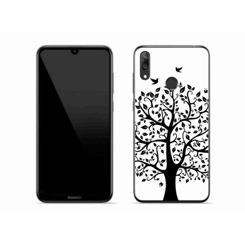 Gél borítás mmCase a Huawei Y7 (2019) - fekete-fehér fa számára