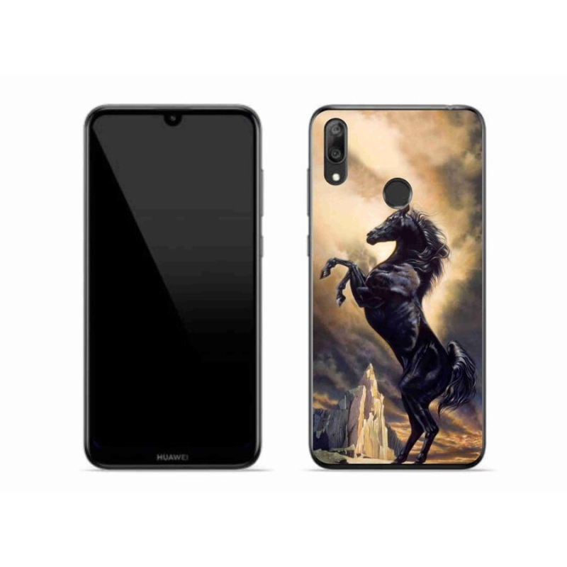 Gél borítás mmCase a Huawei Y7 (2019) - fekete rajzfilm lóhoz
