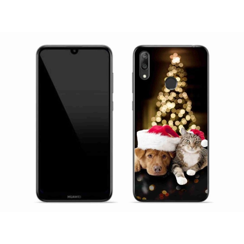 Gél borítás mmCase a Huawei Y7 (2019) - Karácsonyi kutya és macska