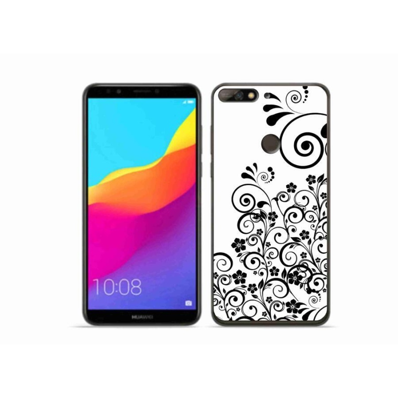 Gél borítás mmCase a Huawei Y7 Prime (2018) készülékhez - fekete-fehér virágminták
