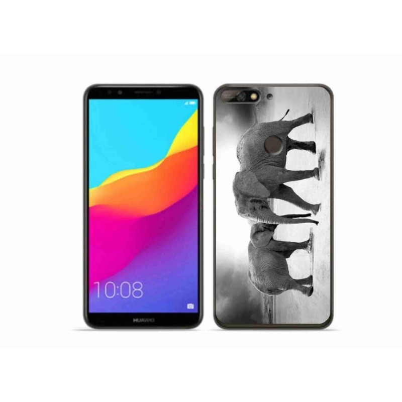 Gél borítás mmCase a Huawei Y7 Prime (2018) - fekete és fehér elefántokhoz