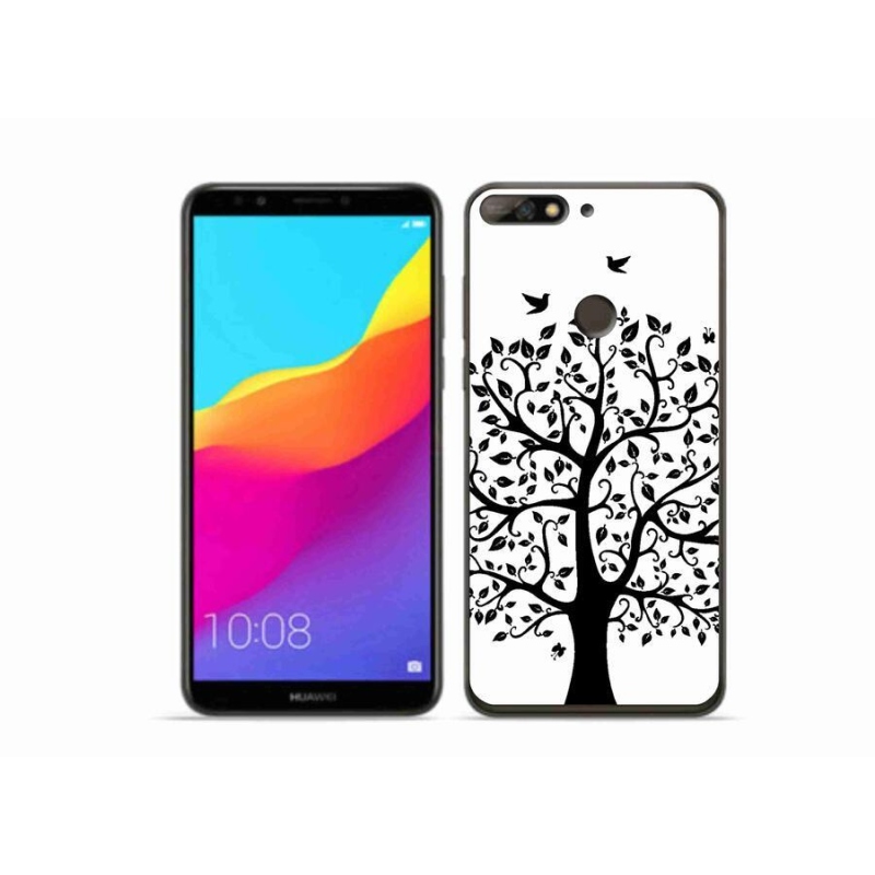 Gél borítás mmCase a Huawei Y7 Prime (2018) számára - fekete és fehér fa