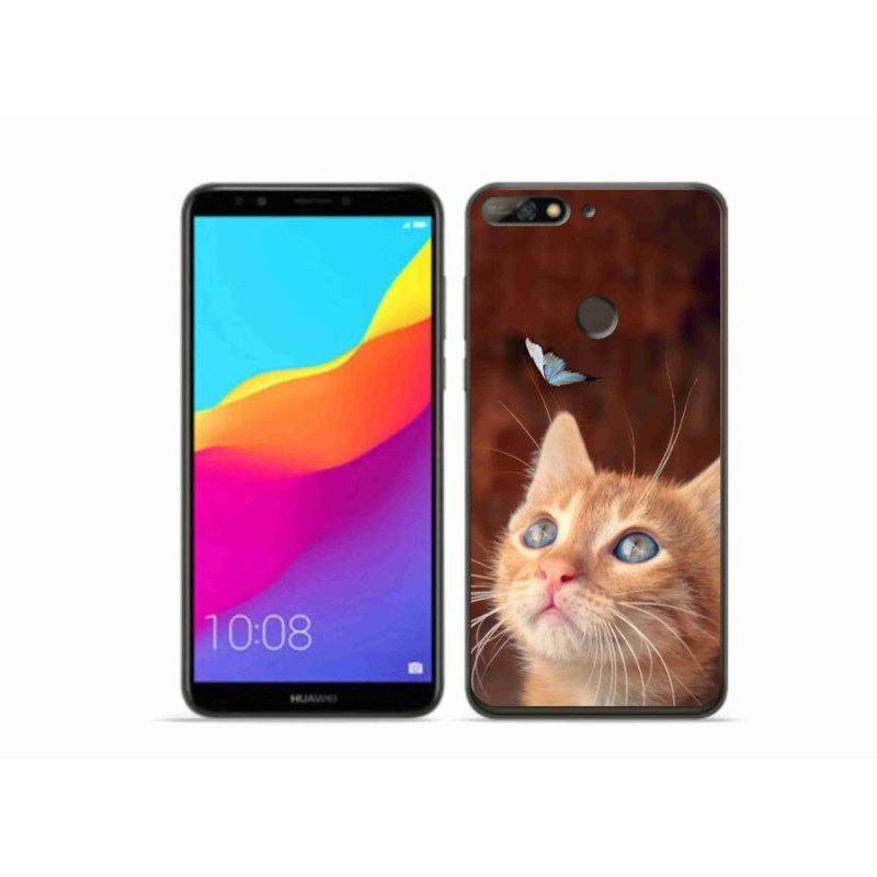 Gél borító mmCase a mobil Huawei Y7 Prime (2018) - pillangó és cica számára