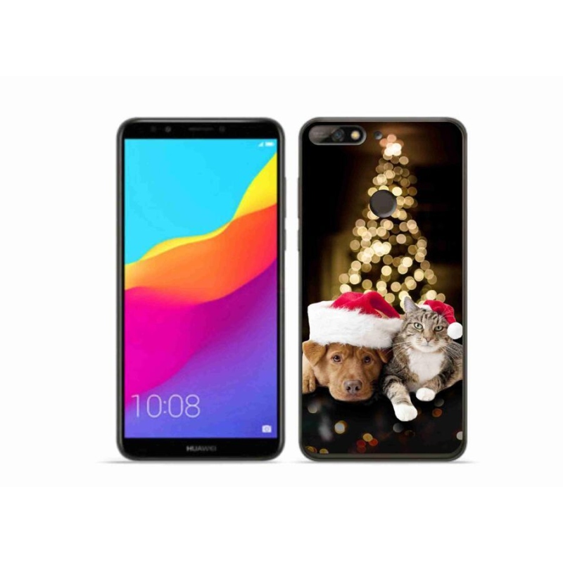 Gél borítás mmCase a Huawei Y7 Prime (2018) - Karácsonyi kutya és macska