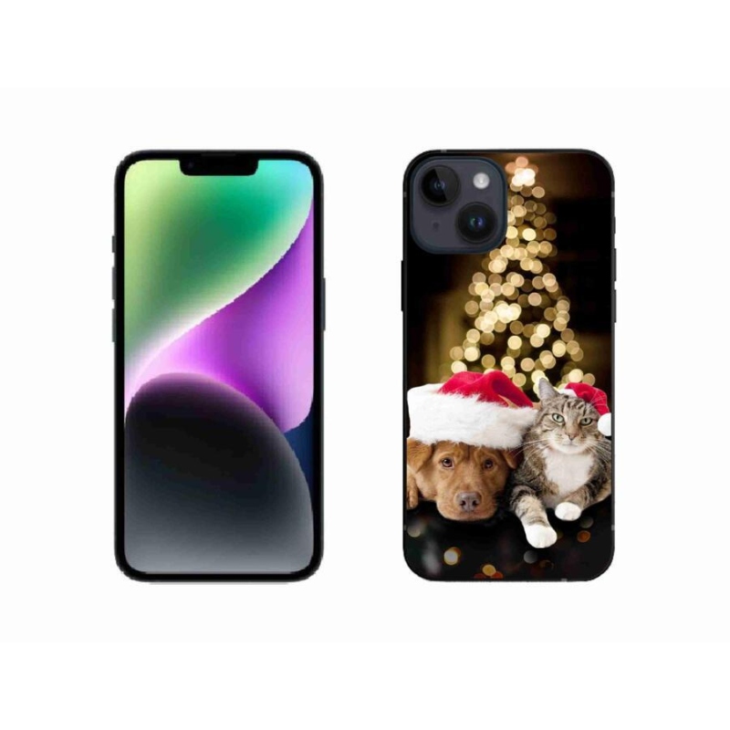 Gél borítás mmCase iPhone 14 készülékhez - Karácsonyi kutya és macska
