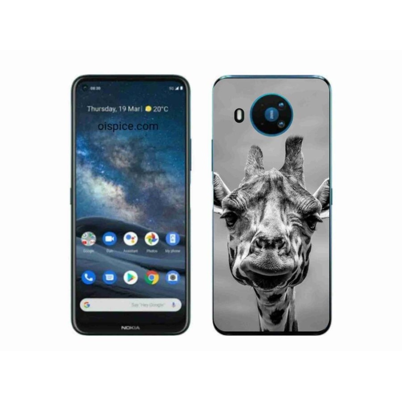 Zselés borítás mmCase a Nokia 8.3 5G készülékhez - fekete-fehér zsiráf