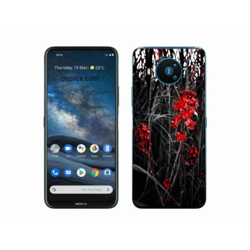 Zselés borítás mmCase a Nokia 8.3 5G készülékhez - piros növény