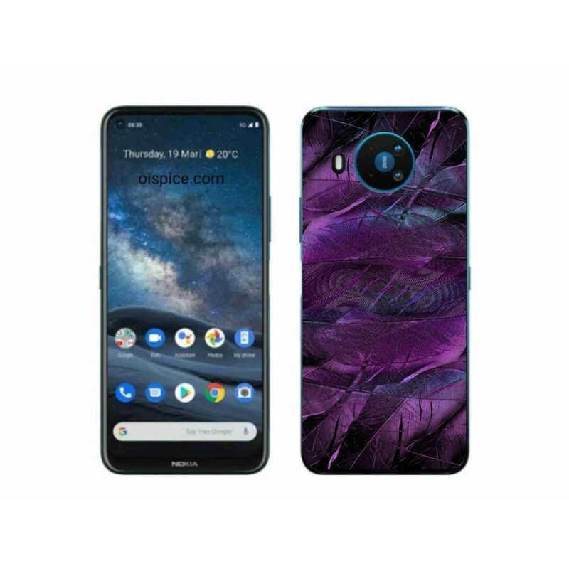 Zselés borítás mmCase a Nokia 8.3 5G készülékhez - lila tollak
