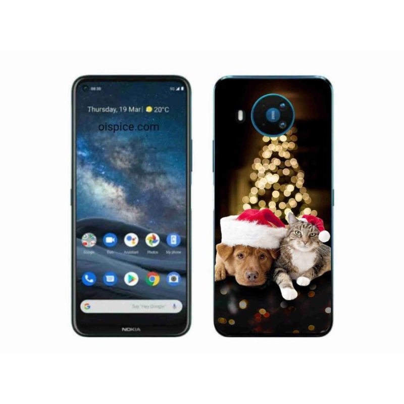 Zselés borító mmCase a Nokia 8.3 5G készülékhez - Karácsonyi kutya és macska