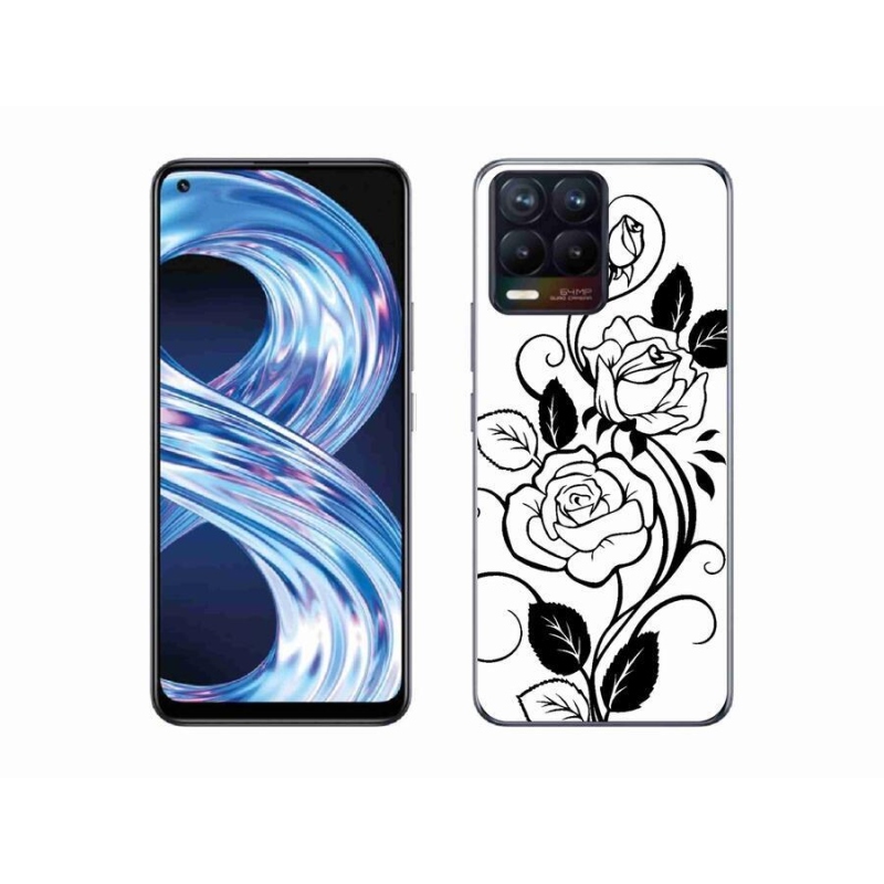 Gél borítás mmCase a Realme 8 4G-hez - fekete és fehér rózsa
