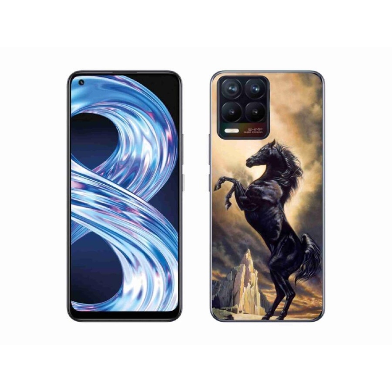 Gél borítás mmCase a Realme 8 4G-hez - fekete rajzfilm ló