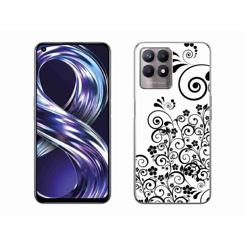 Zselés borítás mmCase a Realme 8i készülékhez - fekete-fehér virágminták