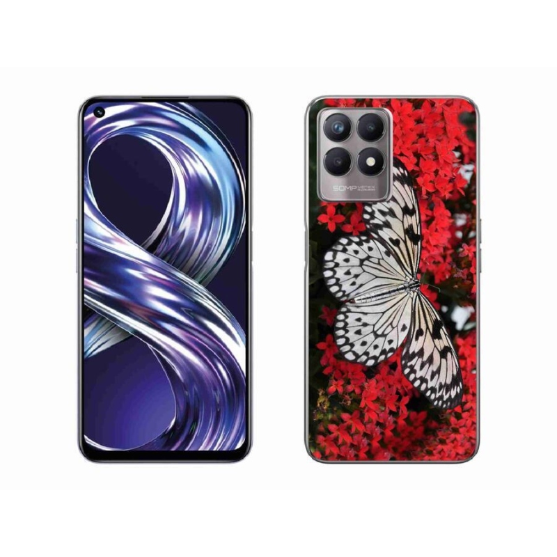 Zselés tok mmCase a Realme 8i készülékhez - fekete-fehér pillangó 1