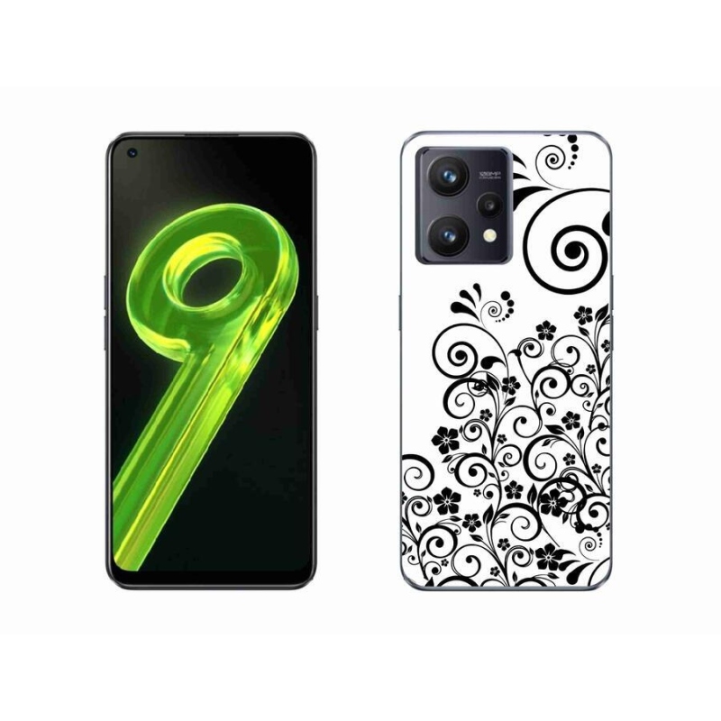 Gél borítás mmCase a Realme 9 4G készülékhez - fekete-fehér virágminták
