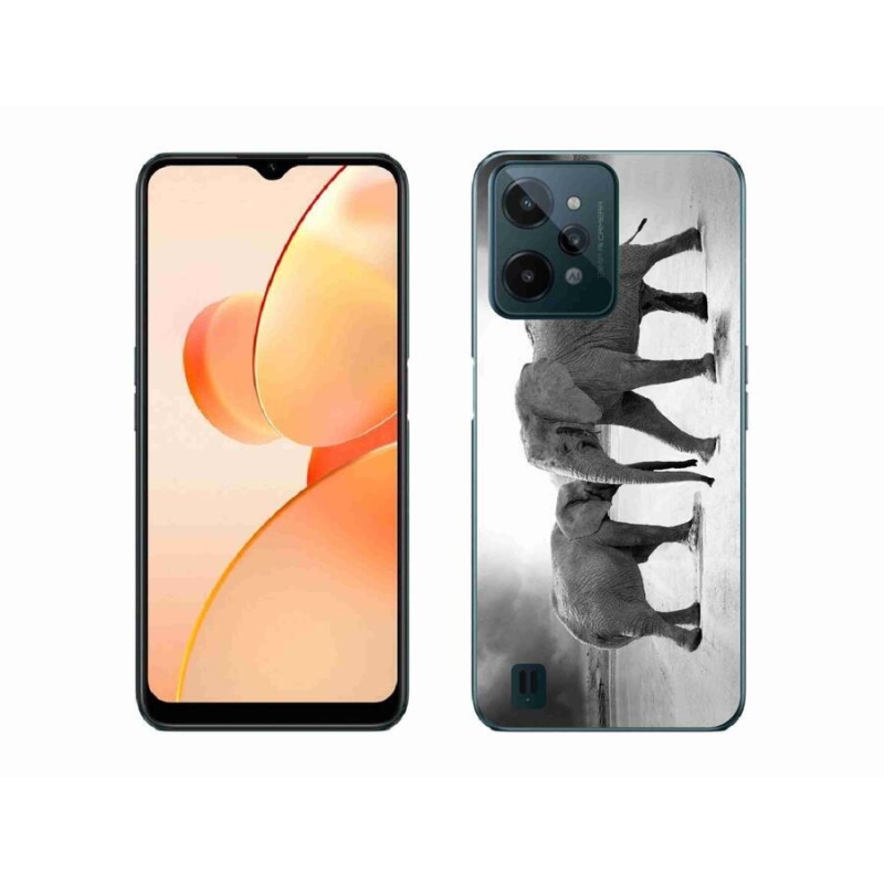 Gél borító mmCase mobilhoz Realme C31 - fekete és fehér elefántok