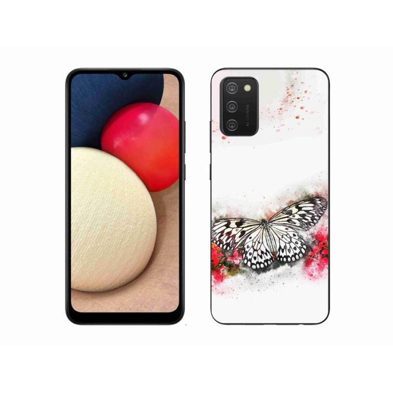 Zselés borítás mmCase mobiltelefonhoz Samsung Galaxy A02s (164.2x75.9x9.1mm) - fekete és fehér pillangó