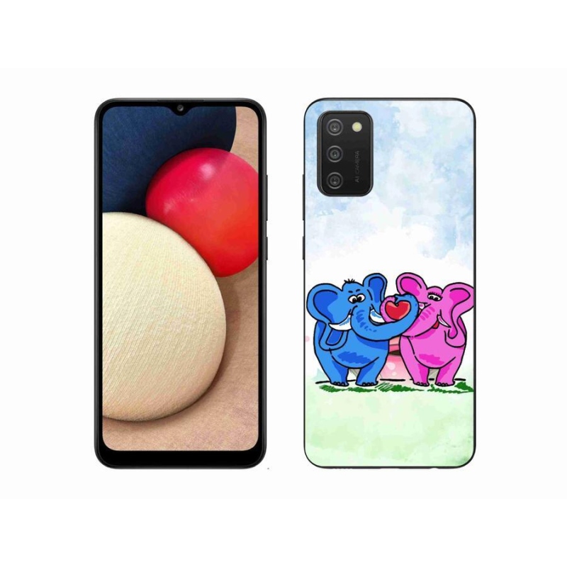 Gél borító mmCase mobiltelefonhoz Samsung Galaxy A02s (164.2x75.9x9.1mm) - elefántok szerelemben