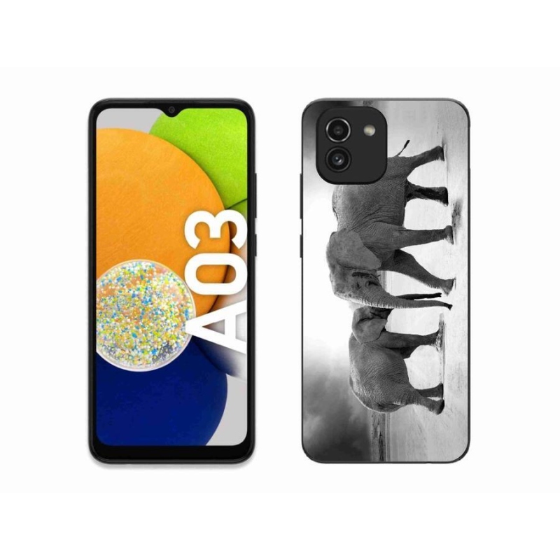 Gél borítás mmCase Samsung Galaxy A03 - fekete és fehér elefántokhoz