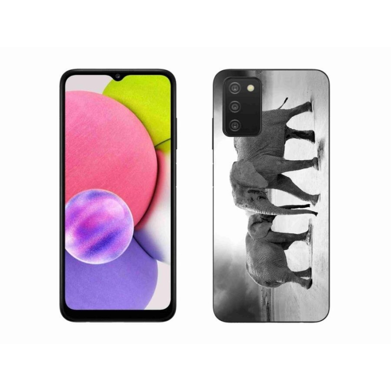 Zselés borítás mmCase Samsung Galaxy A03s (166,6 x 75,9 x 9,1) - fekete-fehér elefántokhoz
