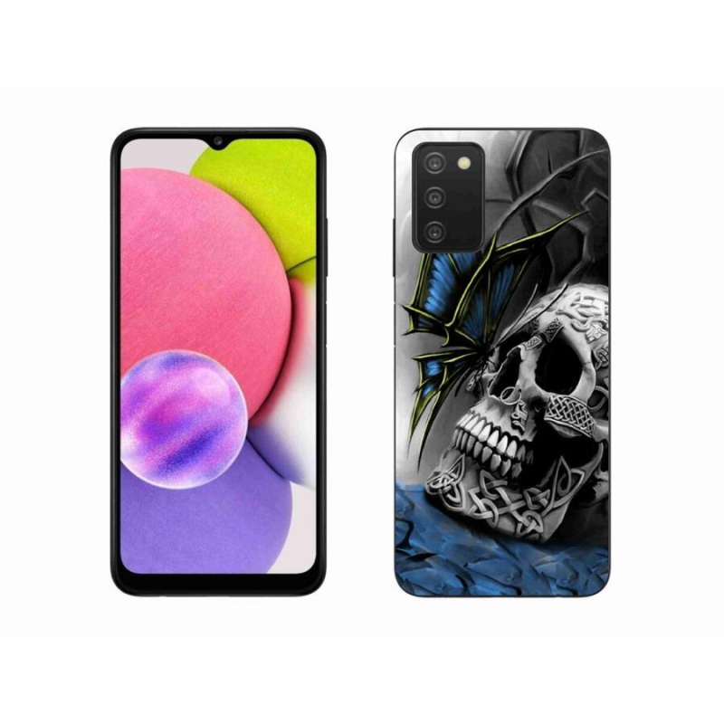 Gél borító mmCase mobiltelefonhoz Samsung Galaxy A03s (166.6 x 75.9 x 9.1) - pillangó és koponya