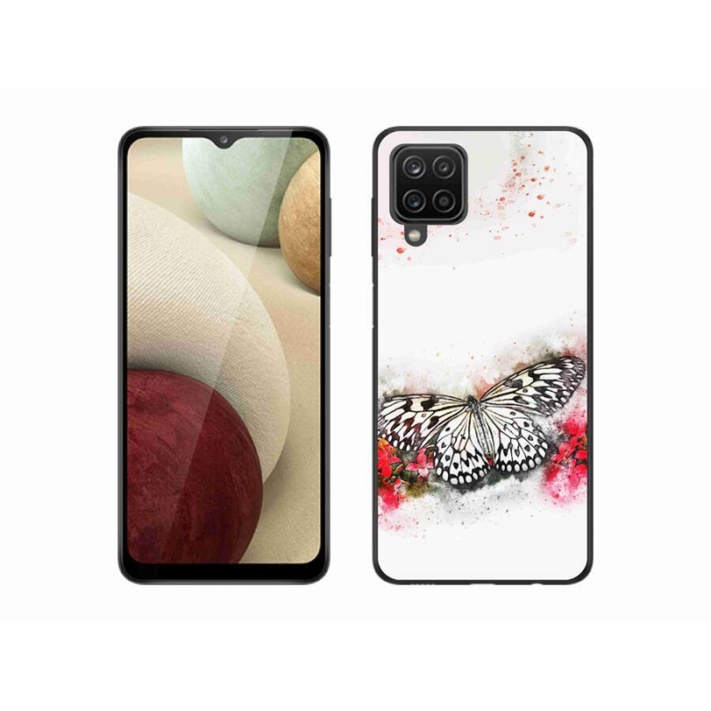Zselés borítás mmCase Samsung Galaxy A12 készülékhez - fekete-fehér pillangó