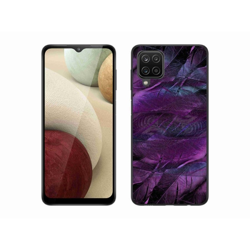 Gél védőhuzat mmCase Samsung Galaxy A12 készülékhez - lila tollak