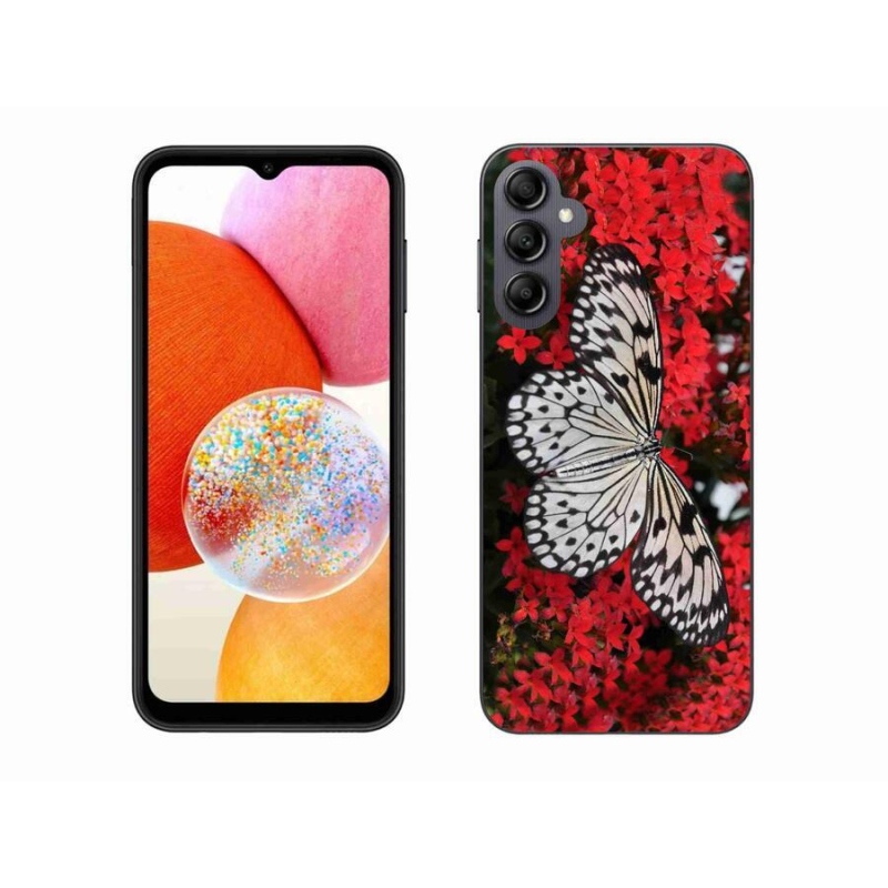 Gél védőhuzat mmCase Samsung Galaxy A14 4G/5G - fekete-fehér pillangó 1