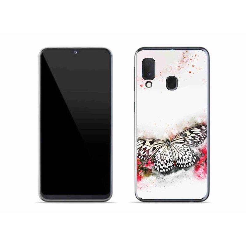 Zselés borítás mmCase Samsung Galaxy A20e készülékhez - fekete-fehér pillangó