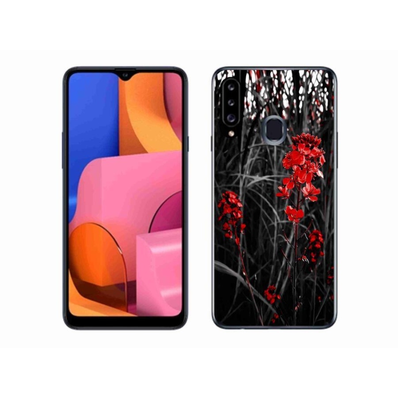 Gél védőhuzat mmCase Samsung Galaxy A20s készülékhez - piros növény