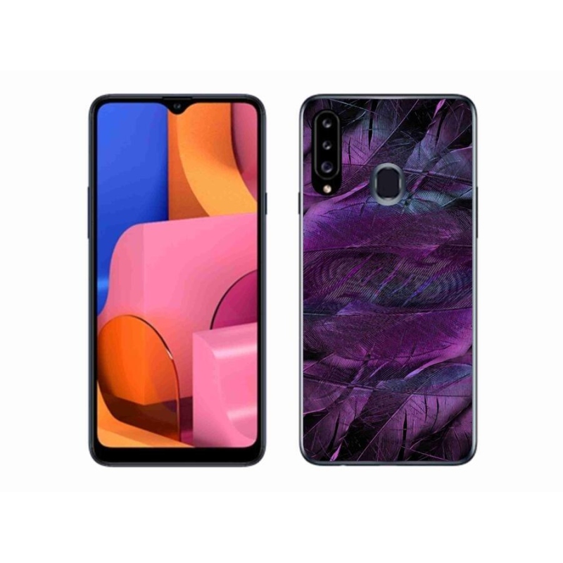 Gél védőhuzat mmCase Samsung Galaxy A20s készülékhez - lila tollak