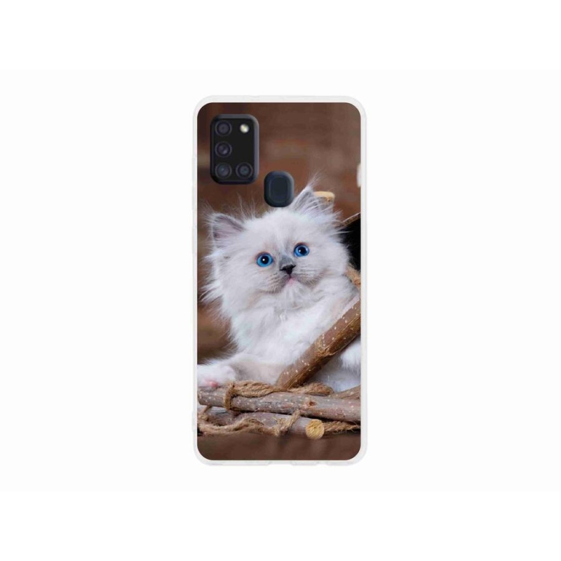 Gél védőhuzat mmCase Samsung Galaxy A21s készülékhez - fehér cica