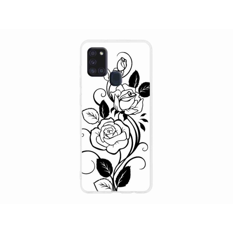 Zselés borítás mmCase Samsung Galaxy A21s készülékhez - fekete és fehér rózsa