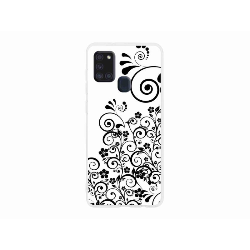 Zselés borítás mmCase Samsung Galaxy A21s készülékhez - fekete-fehér virágminták