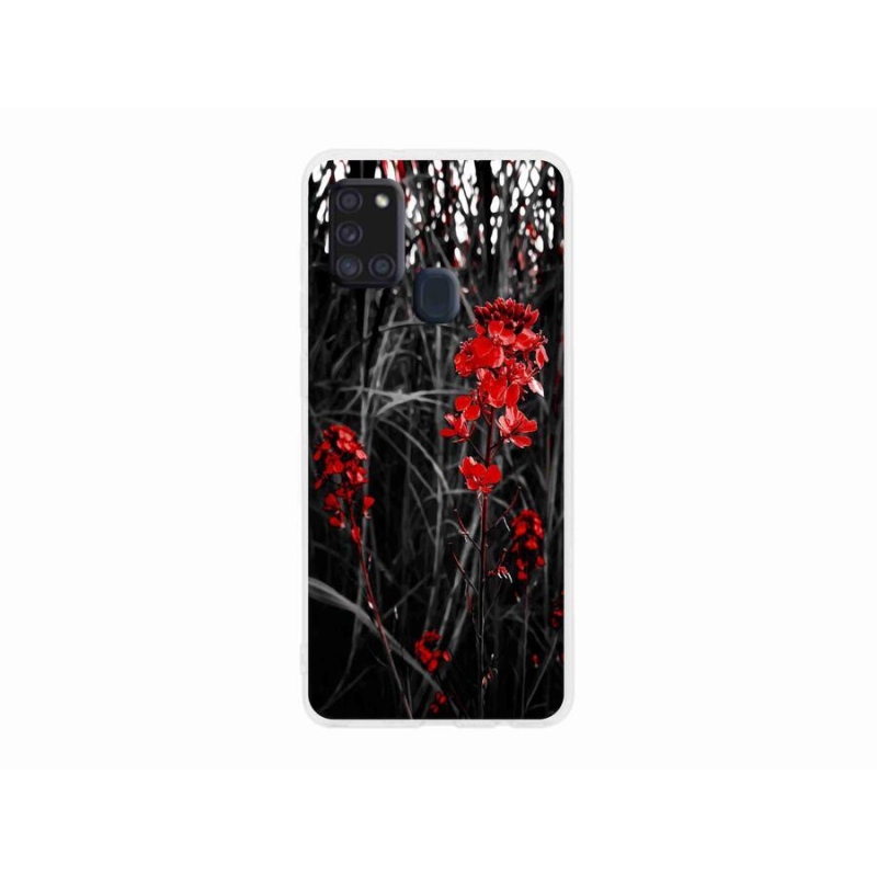 Gél védőhuzat mmCase Samsung Galaxy A21s készülékhez - piros növény