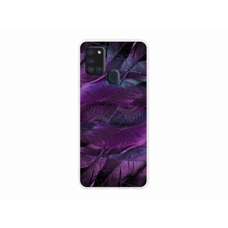 Gél védőhuzat mmCase Samsung Galaxy A21s készülékhez - lila tollak