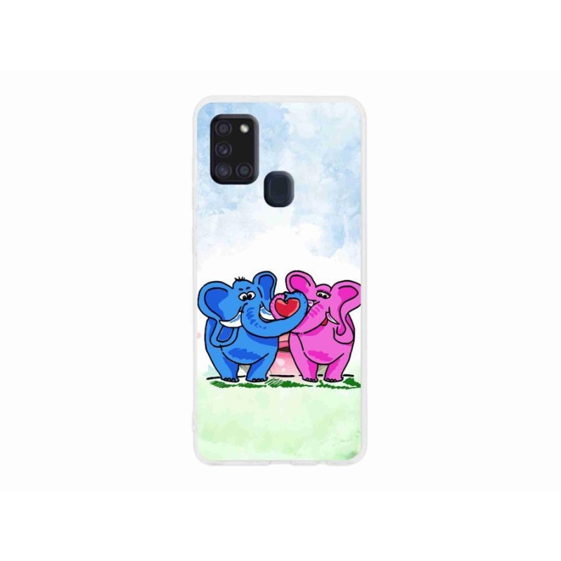 Gél borító mmCase a mobiltelefonon Samsung Galaxy A21s - szerelmes elefántok