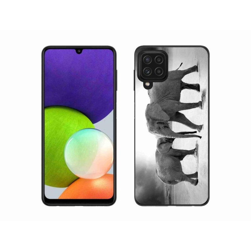 Zselés borítás mmCase Samsung Galaxy A22 4G - fekete és fehér elefántokhoz