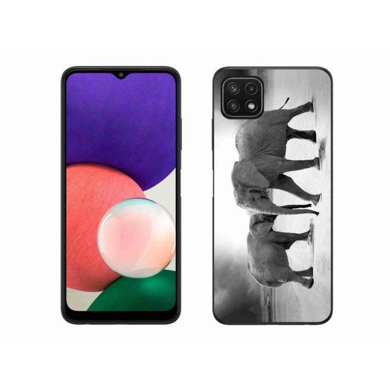 Zselés borítás mmCase Samsung Galaxy A22 5G - fekete és fehér elefántokhoz