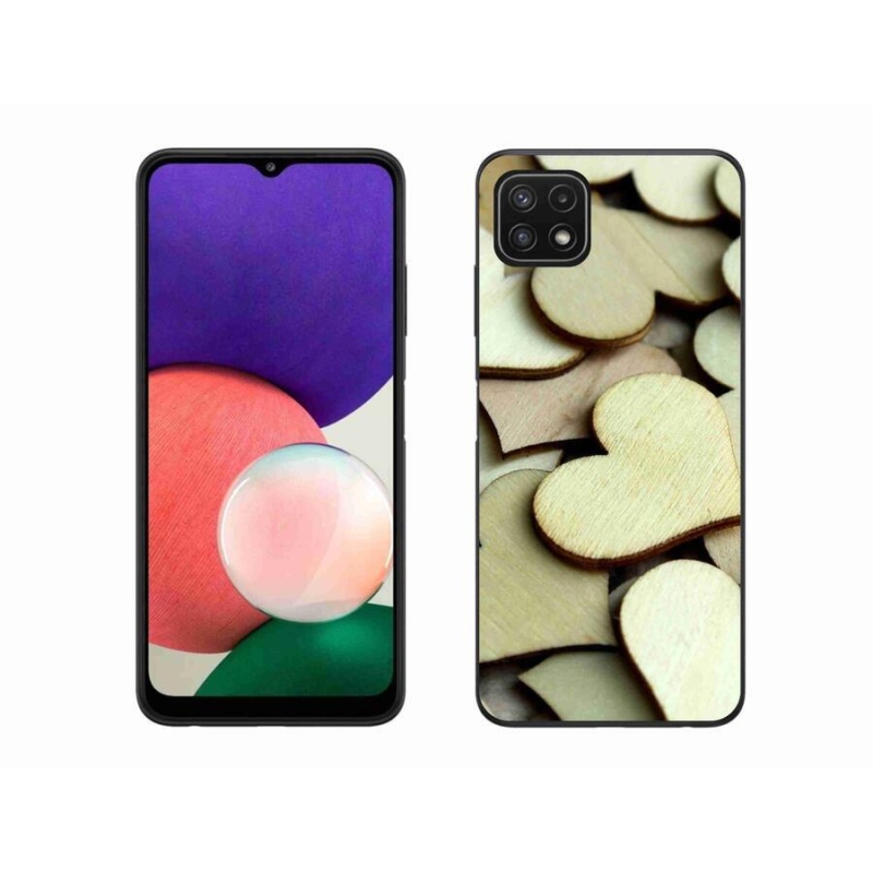 Zselés borítás mmCase Samsung Galaxy A22 5G - fából készült szívecskékhez