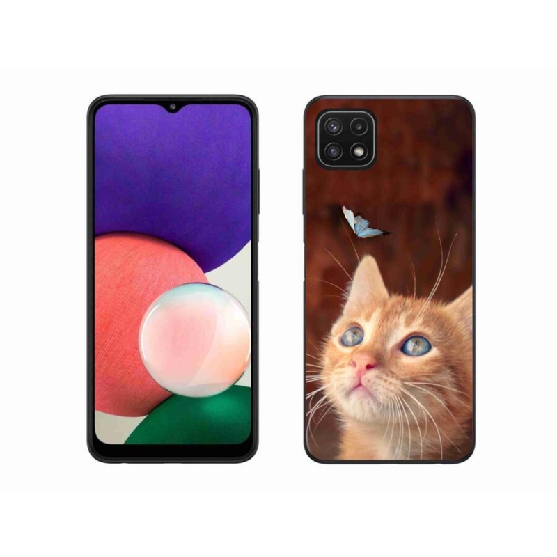 Gél borító mmCase Samsung Galaxy A22 5G - pillangó és cica - Samsung Galaxy A22 5G számára