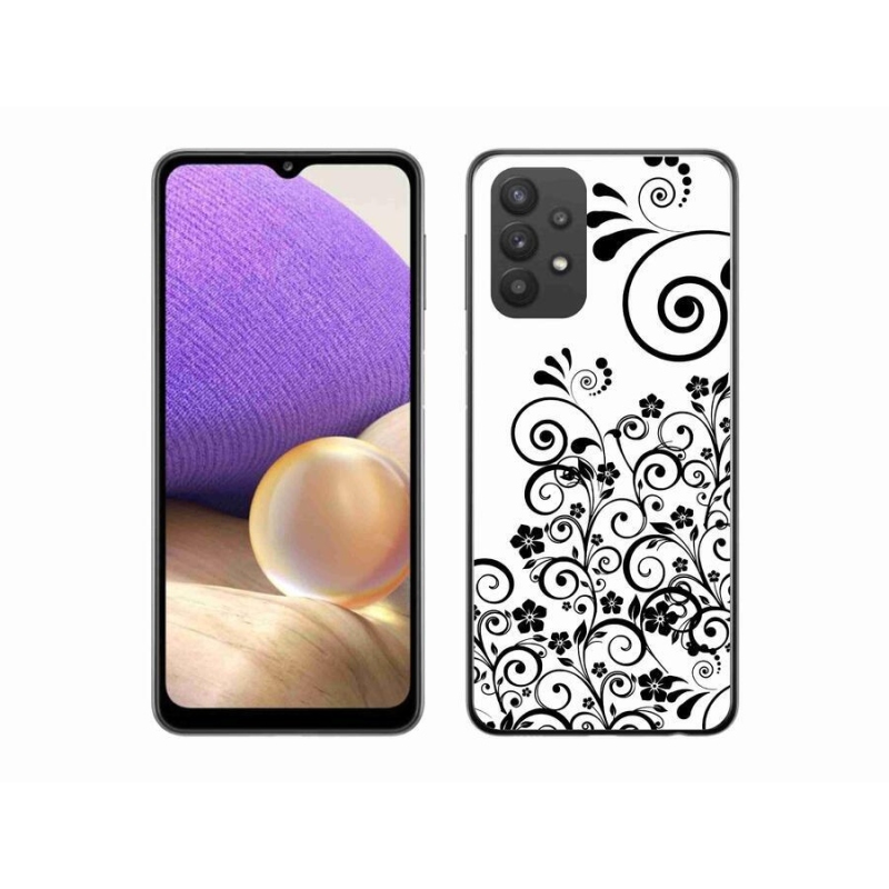 Gél védőhuzat mmCase Samsung Galaxy A32 5G - fekete és fehér virágmintás borítás