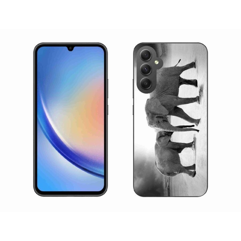 Zselés borítás mmCase Samsung Galaxy A34 5G - fekete és fehér elefántokhoz