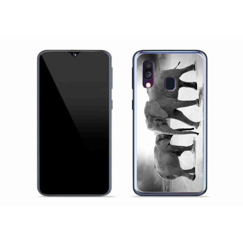 Gél borítás mmCase Samsung Galaxy A40 készülékhez - fekete-fehér elefántok