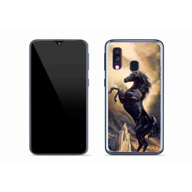 Zselés borítás mmCase Samsung Galaxy A40 készülékhez - fekete rajzfilm ló
