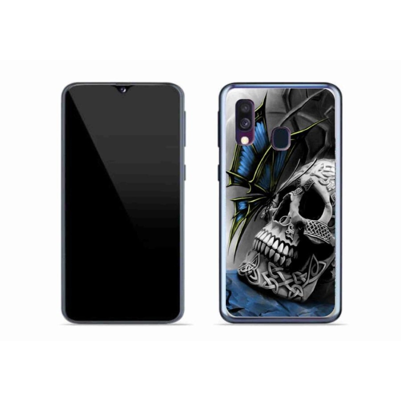 Gél borítás mmCase Samsung Galaxy A40 készülékhez - pillangó és koponya