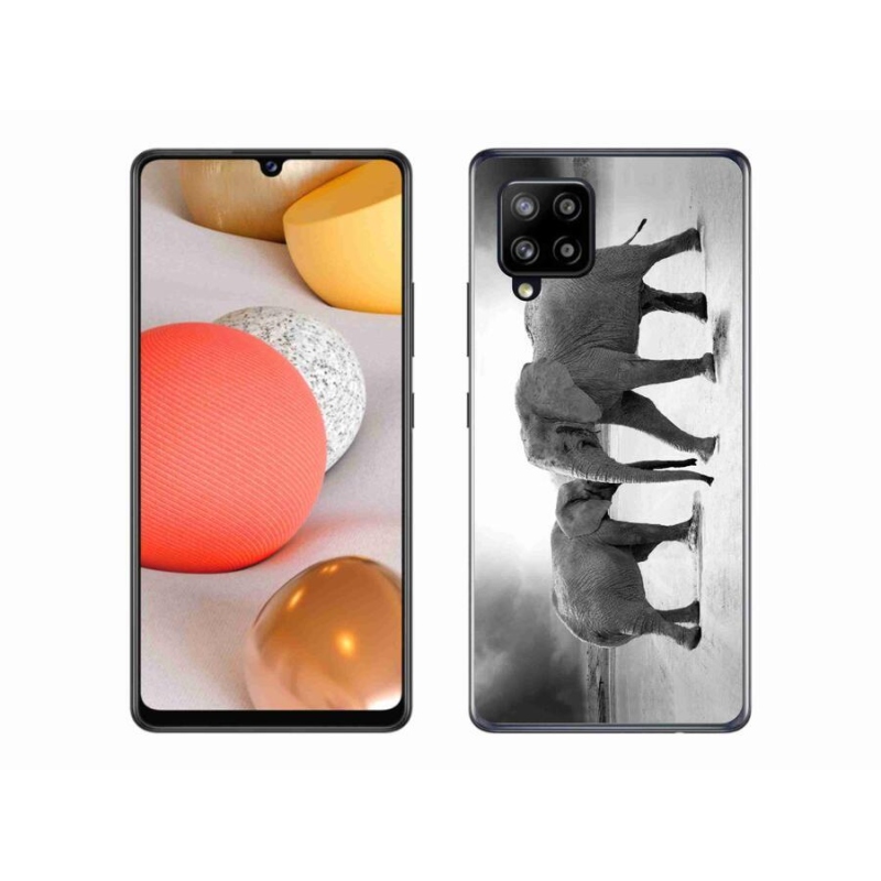 Zselés borítás mmCase Samsung Galaxy A42 5G - fekete és fehér elefántokhoz